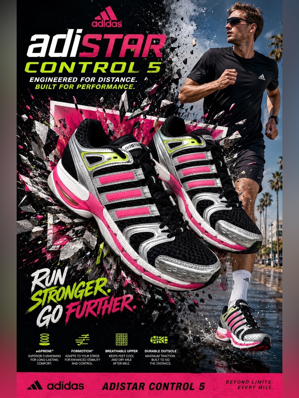 New!🔥Adidas Adistar Control 5 in Core Black/Lucid Pink/Silver Metallic!🔥